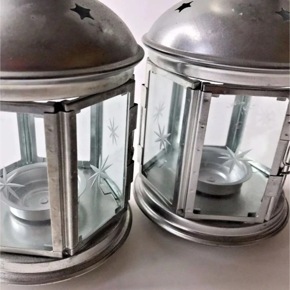 NEW Ikea set of 2 Silver Star Lantern Tea Light Holders